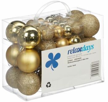 Relaxdays kerstballen - 50x st - goud - 3, 4 en 6 cm - kunststof - Kerstbal Goudkleurig