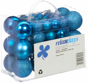 Relaxdays kerstballen - 50x st - kobalt blauw - 3, 4 en 6 cm - kunststof - mat/glans/glitter