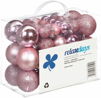 Relaxdays kerstballen - 50x st - lichtroze - 3, 4 en 6 cm - kunststof - mat/glans/glitter