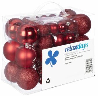 Relaxdays kerstballen - 50x st - rood - 3, 4 en 6 cm - kunststof - Kerstbal