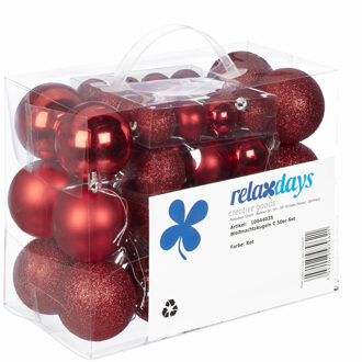 Relaxdays kerstballen - 50x st - rood - 3, 4 en 6 cm - kunststof - mat/glans/glitter