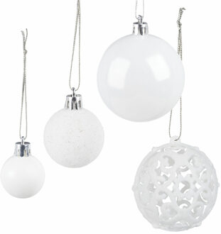 Relaxdays Kerstballen - 50x st - wit - 3, 4 en 6 cm - kunststof - Kerstbal