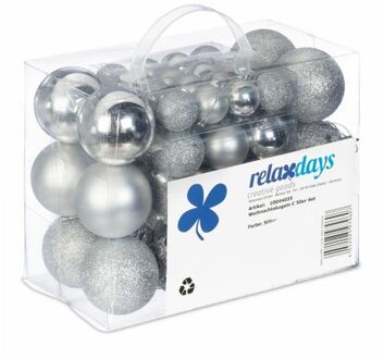 Relaxdays kerstballen - 50x st - zilver - 3, 4 en 6 cm - kunststof - Kerstbal Zilverkleurig