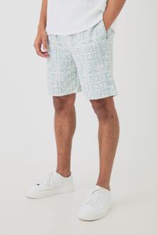 Relaxed Fit Mid Length Jacquard Short, Blue - XL