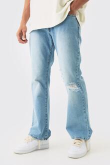 Relaxed Flare Rigid Knee Rip Tinted Denim Jean, Blue - 30R
