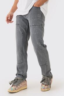 Relaxed Rigid Carpenter Paint Splatter Overdyed Jeans, Grey - 34R