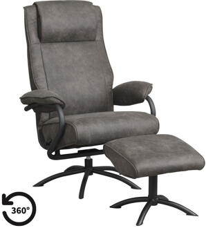 Relaxfauteuil Vincent Incl. Hocker - Preston - Antraciet - Stof - Grijs - 85x79x110 Cm