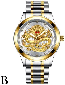 Reliëf Diamant Draak Gezicht Horloge mannen Waterdichte Quartz Horloges B