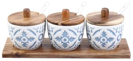 Reliëf Keramische Kruiden Pot Europese Stijl Huishoudelijke Keuken Houten Gecombineerd Kruiden Pot Met Lepel