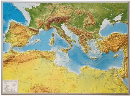 Reliëfkaart Milddellandse zee met voelbaar 3D reliëf | 77 x 57 cm | GeoRelief