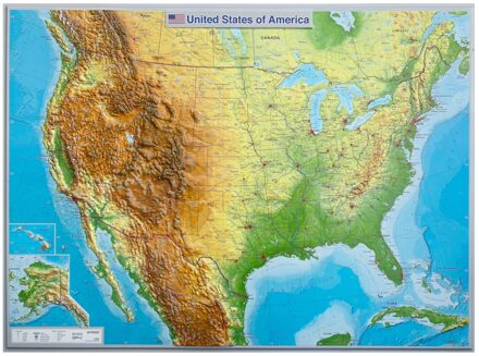 Reliëfkaart USA - Verenigde Staten met voelbaar 3D reliëf | 57 x 77 cm | GeoRelief