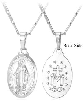 Religieuze Stijl Virgin Mary Vergulde Medaille Hanger Ketting Classic Katholieke Gebed Amulet Sieraden zilver