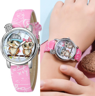 Relogio infantil Children Watches Fashion Sports Cute owl cartoon pattern leather strap Quartz Watch WristWatch часы детские W3