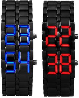 Relogio Masculino HORLOGE Mannen 2x Lava Stijl Iron Samurai Zwarte Armband LED Digitale-horloge vierkante- mannelijke-horloge 2px blauw en rood