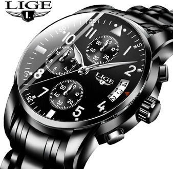 Relogio Masculino LIGE Mens Watches Top Brand Luxury Fashion Business Quartz Watch Men Sport Full Steel Waterproof Black Clock