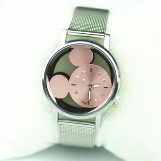 Relojes Fashion Transparent hollow Mickey Watch Women Luxury Stainless Steel Mesh Band Quartz Watches Girl boy like gift