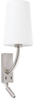 Rem wandlamp met LED leeslamp, wit/nikkel nikkel, wit