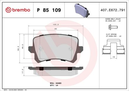 Remblokkenset, schijfrem BREMBO XTRA LINE P85109X