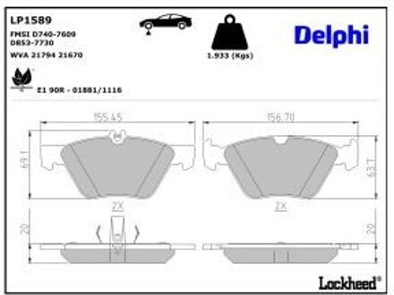 Remblokkenset, schijfrem LP1589