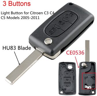 Remote Key Case Voor Citroen C2 C3 C4 C5 C6 Flip Vouwen Sleutel Schelpen Met Ongesneden 2/3/4 Knoppen voor Peugeot 207 307 407 308 407 607 3Button HU83 CE0536