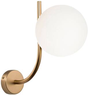 Rendez-vous wandlamp, witte glazen kap messing, wit
