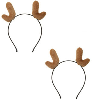 Rendier diadeem - 2x stuks - gewei - bruin - 19 x 17 cm - haarband - kerstaccessoires