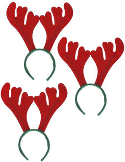 Rendier diadeem - 3x - rood/groen - vilt - haarband - verkleedaccessoire Multi