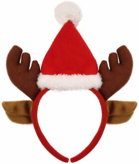 Rendier diadeem - gewei met kerstmuts - bruin met rood - 22 cm - haarband