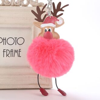 Rendier Sleutelhanger Hanger Elanden Auto Sleutelhanger Pompom Bont Sleutel Vrouwen Meisjes Tassen Accessoires Voor Verjaardag Decor Bruiloft Benodigdheden roze