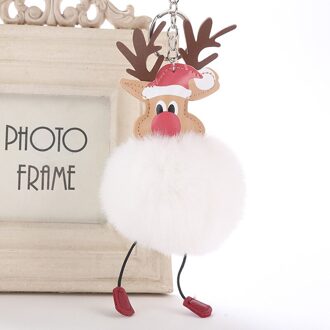 Rendier Sleutelhanger Hanger Elanden Auto Sleutelhanger Pompom Bont Sleutel Vrouwen Meisjes Tassen Accessoires Voor Verjaardag Decor Bruiloft Benodigdheden wit