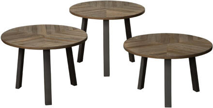 RENEW Bijzettafel 'Lazio' Teakhout, Set van 3 stuks, kleur Weather Grey