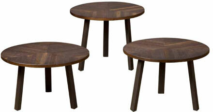 RENEW Bijzettafel 'Lazio' Teakhout, Set van 3 stuks, kleur Wine