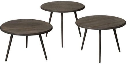 RENEW Bijzettafel 'Turi' Teakhout, Set van 3 stuks, kleur Weather Grey