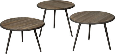 RENEW Bijzettafel 'Turi' Teakhout, Set van 3 stuks, kleur Wine