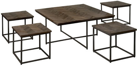 RENEW Salontafel 'Via' Teakhout, Set van 5 stuks, kleur Wine - 90 cm