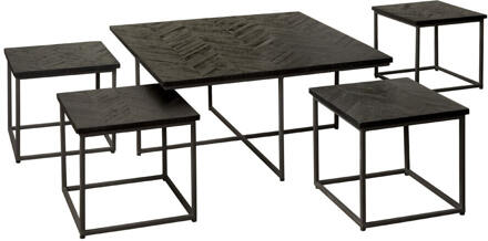 RENEW Salontafel 'Via' Teakhout, Set van 5 stuks, kleur Zwart - 90 cm