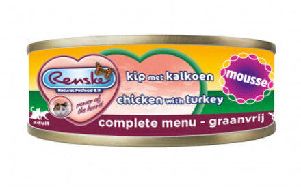 Renske Graanvrij mousse kip met kalkoen natvoer kat (blikjes) 2 trays (48 x 70 g)