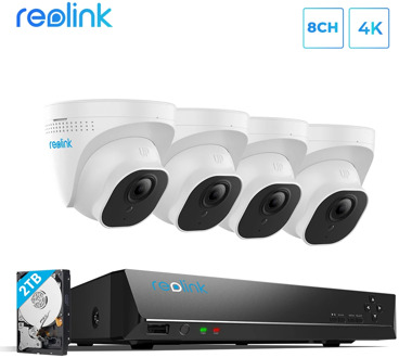 Reolink 4K security camera system 8MP 8ch PoE NVR Recorder & 4pcs 4K PoE IP Cameras with 2TB HDD for 24/7 recording RLK8-800D4