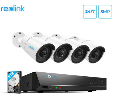 Reolink 4MP 5MP Camera System 8ch PoE NVR&4 PoE IP Cameras Bullet Outdoor HD Video Surveillance Kit 2TB HDD RLK8-410B4
