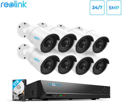 Reolink 5MP IP Security Camera System PoE 16ch NVR&8 IP Outdoor Infrared Cameras 3TB HDD RLK16-410B8