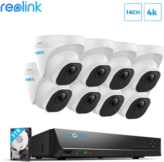Reolink 8MP Security Camera System 4K Ultra HD 16ch PoE NVR & 8 PCS PoE IP Cameras Surveillance NVR Kit 3TB HDD RLK16-800D8