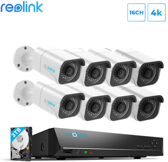 Reolink Security Camera System 8MP 4K Ultra HD 16ch PoE NVR & 8 PCS PoE IP Cameras Surveillance NVR Kit 3TB HDD RLK16-800B8