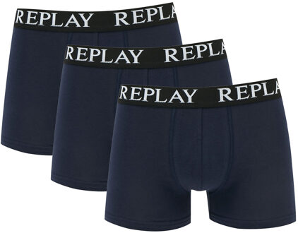 Replay Boxer Basic Cuff Logo 3 Pack -  Blauwe Boxershorts - M