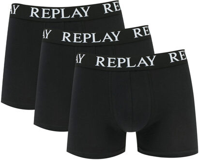 Replay Boxer Basic Cuff Logo 3 Pack - Zwart Ondergoed Heren - M