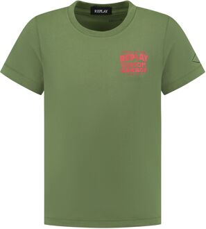 Replay Custom Garage Print Shirt Junior groen - rood - 128