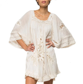 Replay Geplooide jurk met kanten borduurwerk Replay , White , Dames - S