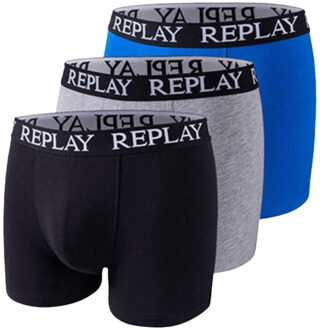Replay Heren boxershort met gestikt gulpdetail logo (set van 3) Grijs - S