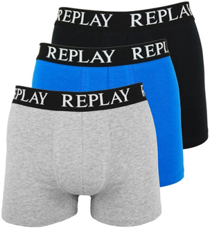 Replay Heren Onderbroeken 3-Pack Basic Boxers - Blauw - Maat M