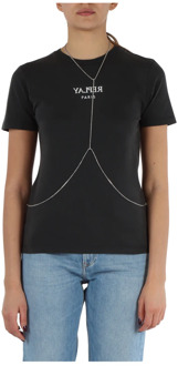 Replay Katoenen T-shirt met Afneembaar Kettingdetail Replay , Black , Dames - S,Xs