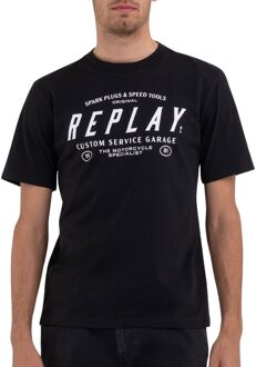 Replay Large Logo Shirt Heren zwart - wit - M
